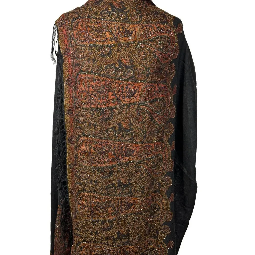 Lg Antique‎ Collectors Club RTM Beaded Shawl Cashmere Silk Blend Global Vintage